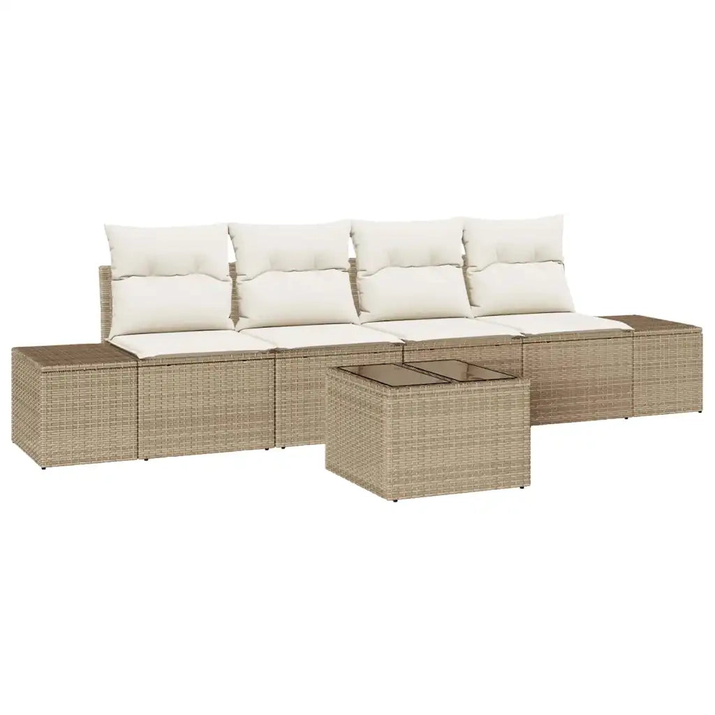 Set di divani con cuscino 5 pcs Beige e Crema polyrattan