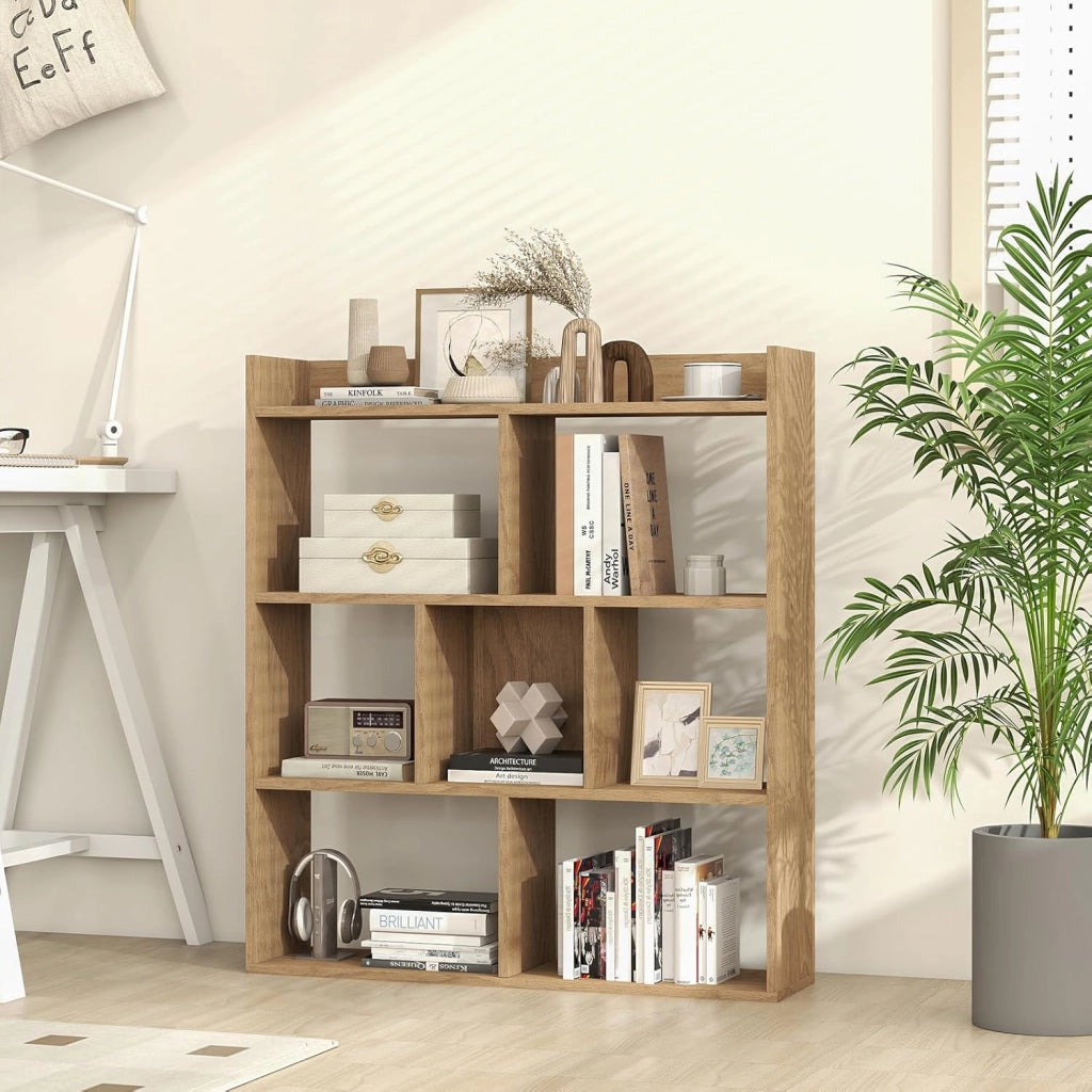 Libreria a Cubi con 7 Scomparti, Mensola Espositiva per l'Archiviazione, Libreria in Legno con Dispositivi Anti-Ribaltamento, per Studio Soggiorno, 80x20x90 cm (Naturale)