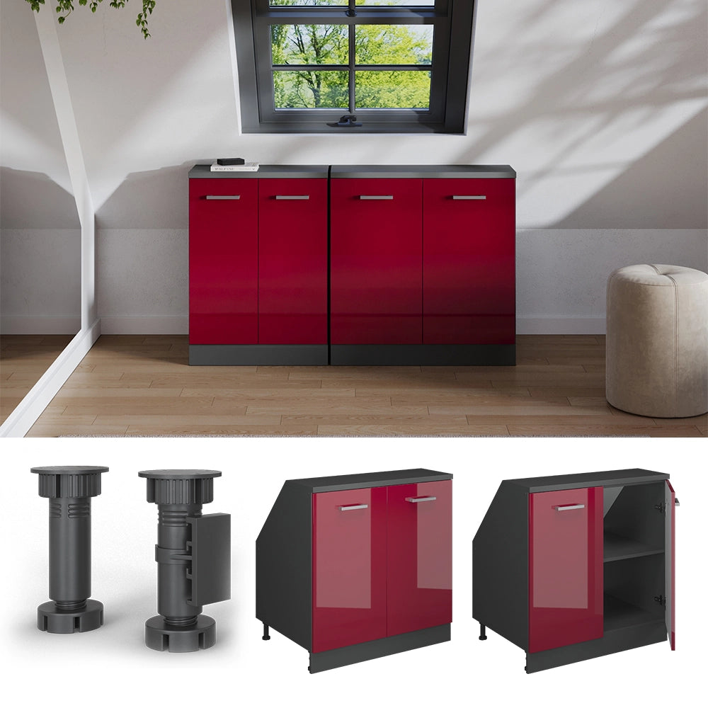 Mobile sottotetto Rion Rosso lucido/Antracite 80 x 83.8 cm con 2 porte, carcassa 60 cm profondità Vicco