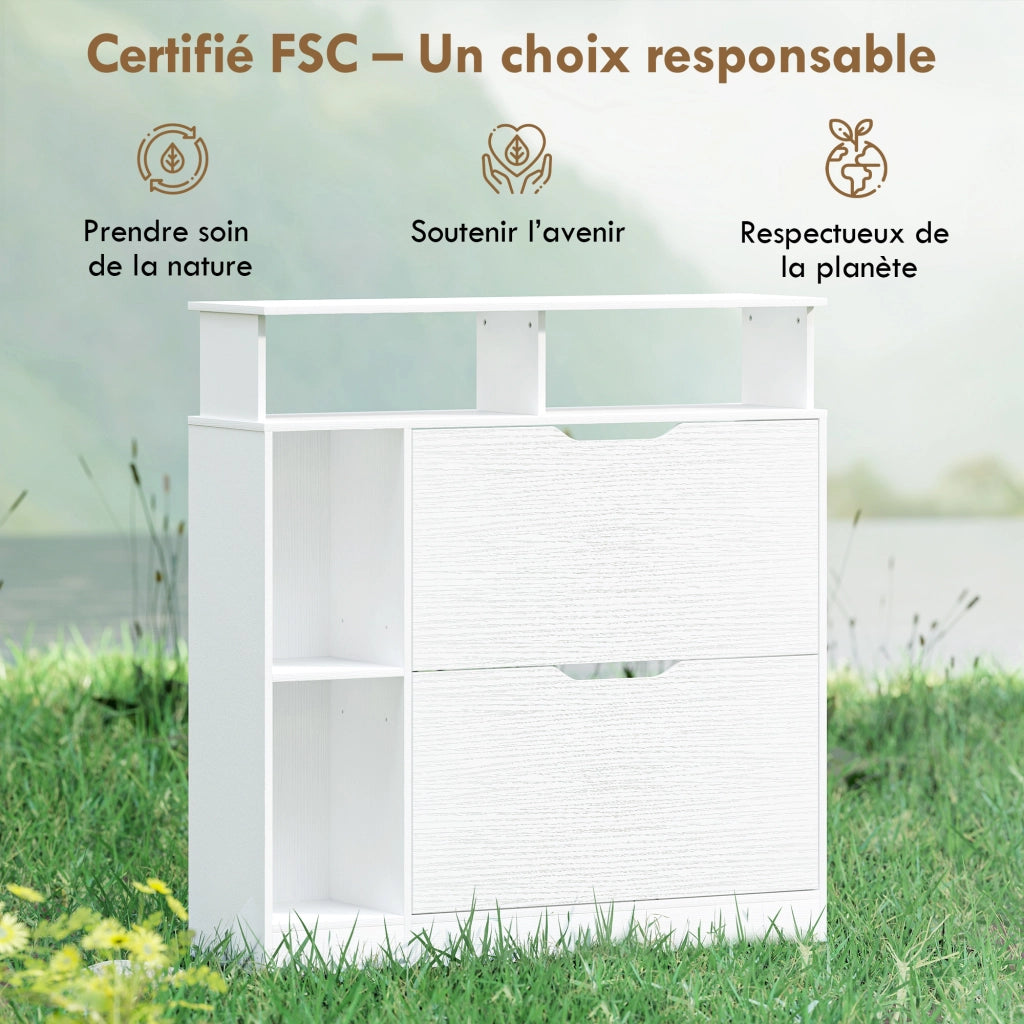 Scarpiera con 2 cassetti e ripiano regolabile ¨C zephmum ¨C bianco