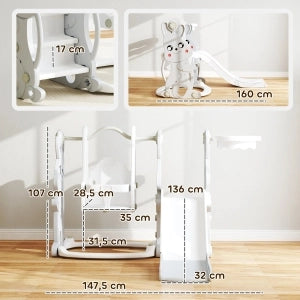 Set giochi 4 in 1 per bambini con scivolo, altalena, struttura da arrampicata e canestro, grigio