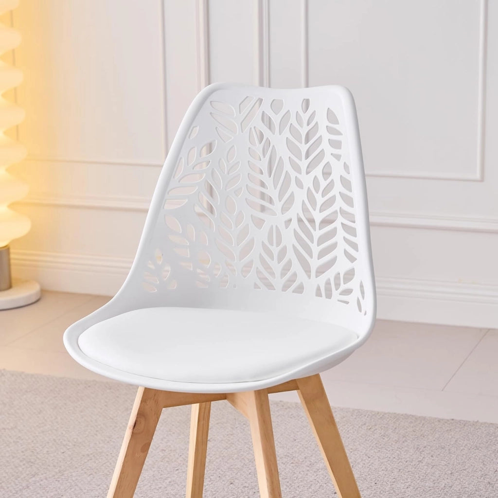 GrandCA HOME Set di 6 sedie da pranzo in stile nordico,sedia imbottita per cucina,sedia per soggiorno,gambe in legno di faggio,schienale traforato,per cucina,soggiorno e sala da pranzo-Bianco