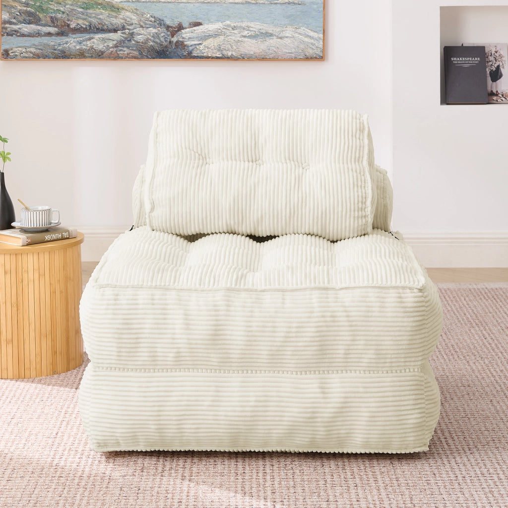 Poltrona Letto Pieghevole 2 in 1 in Tessuto a Coste ¨C MINIMAL ¨C Beige, Schienale Regolabile
