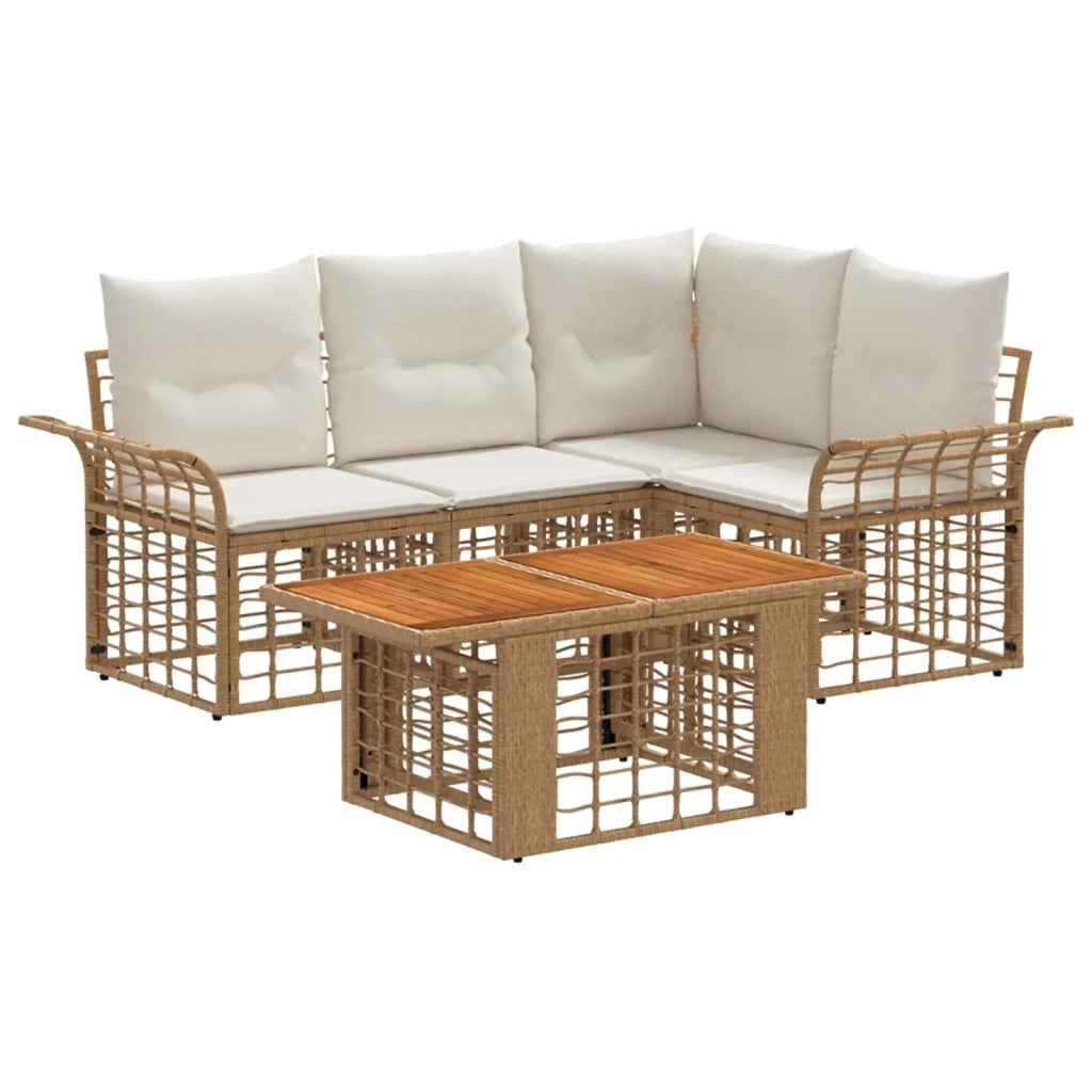 Set Divano da Giardino 5 pz Naturale e Bianco Crema polyrattan 3437976