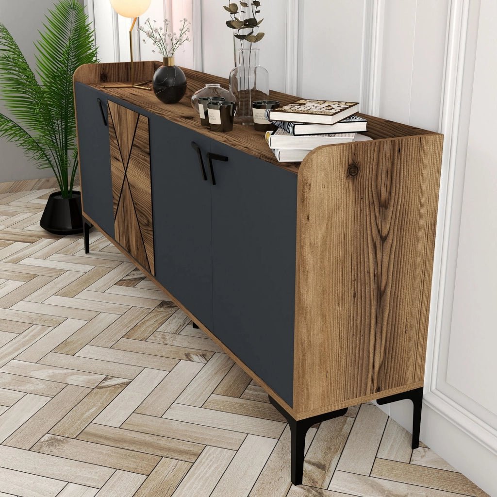 Credenza in legno "Venedik" - 180 x 35 x 78 cm - Grigio antracite