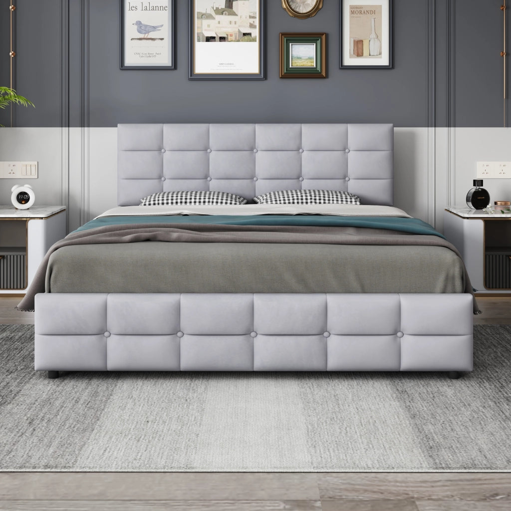 Letto Imbottito Matrimoniale con Cassetti ¨C MINIMAL ¨C Velluto Grigio 180x200