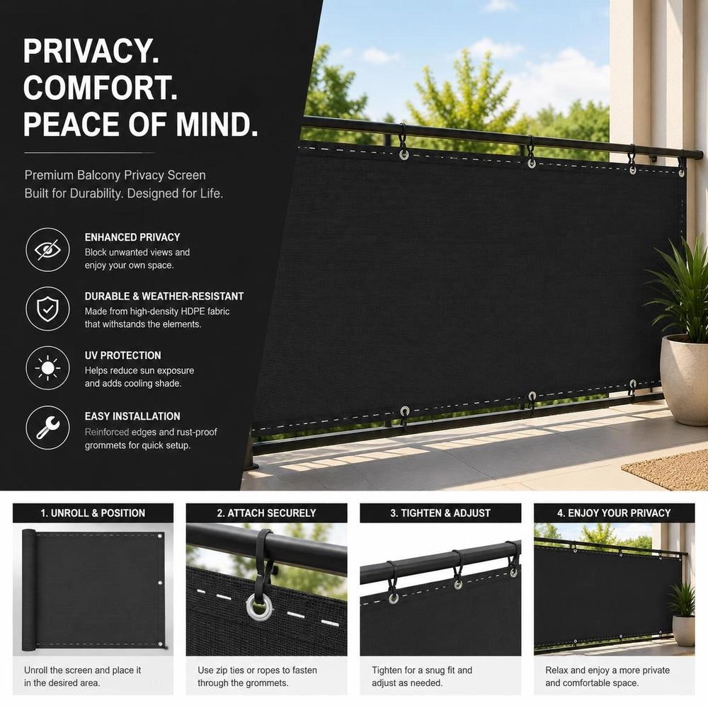 Balcony Privacy Screen, Anthracite, 90x300 Cm, HDPE