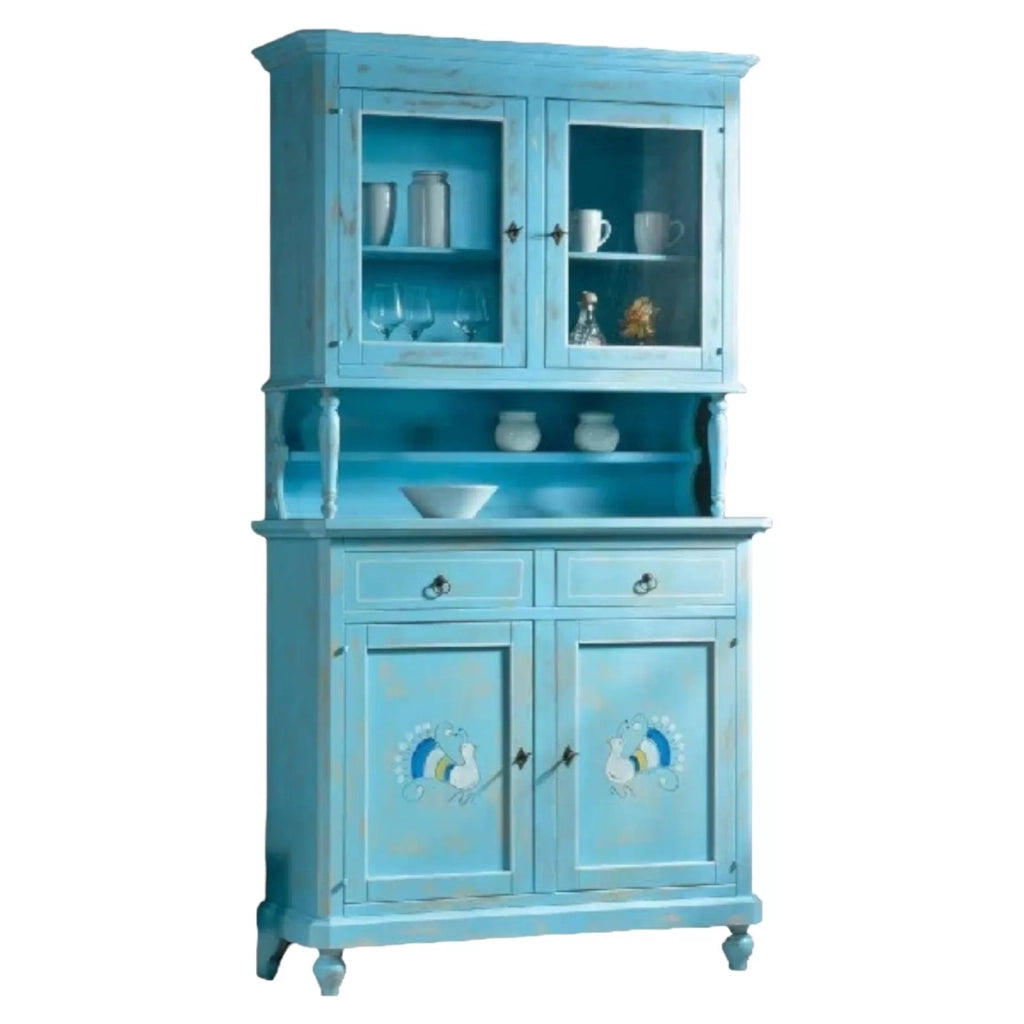 Cristalliera 2 porte shabby vintage azzurro consumato 112x49x206 - Mobili 2G
