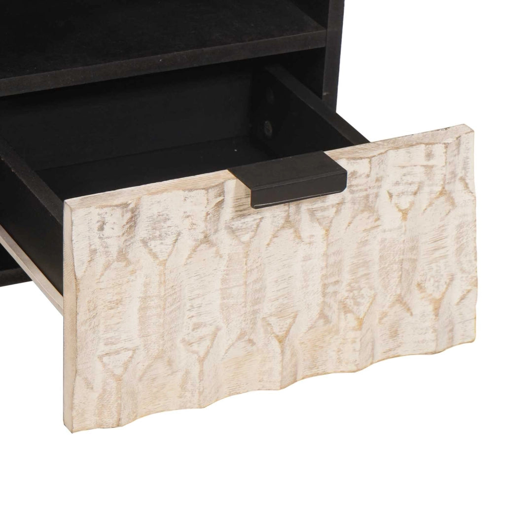 Mobile TV rettangolare moderno con cassetti e ripiani 100 x 33 x 46 cm in legno massello di mango bianco 02_0057770