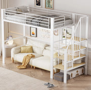 Letto a soppalco 90x200 cm in metallo bianco con scala
