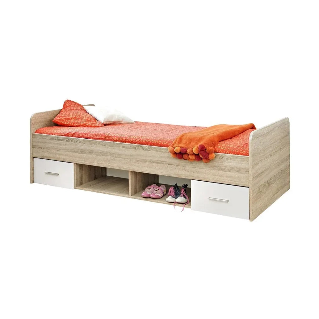Letto per bambini 90x200 collezione DENVER, colore rovere e bianco. Cassetti inclusi.