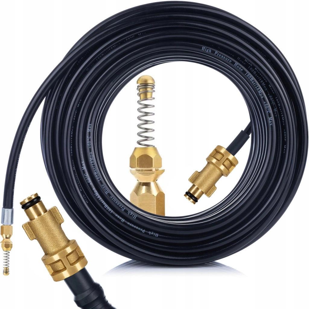 Tubo Alta Pressione 10m – Compatibile con Idropulitrici Bosch Vecchio Tipo | Ugello a Molla in Ottone | 60°C, 200 Bar