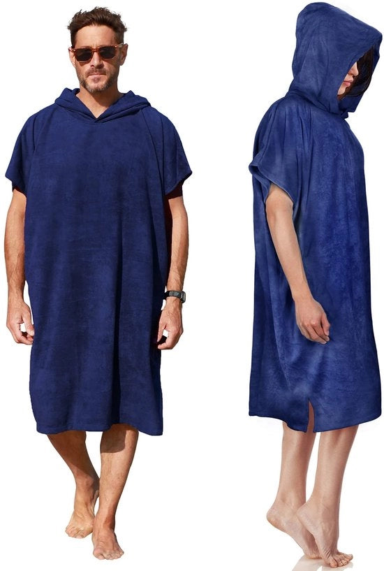 Poncho microfibra per il mare e la sauna per adulti, grande poncho per il mare e la spiaggia con cappuccio per sauna, bagno e nuoto, colore blu marino