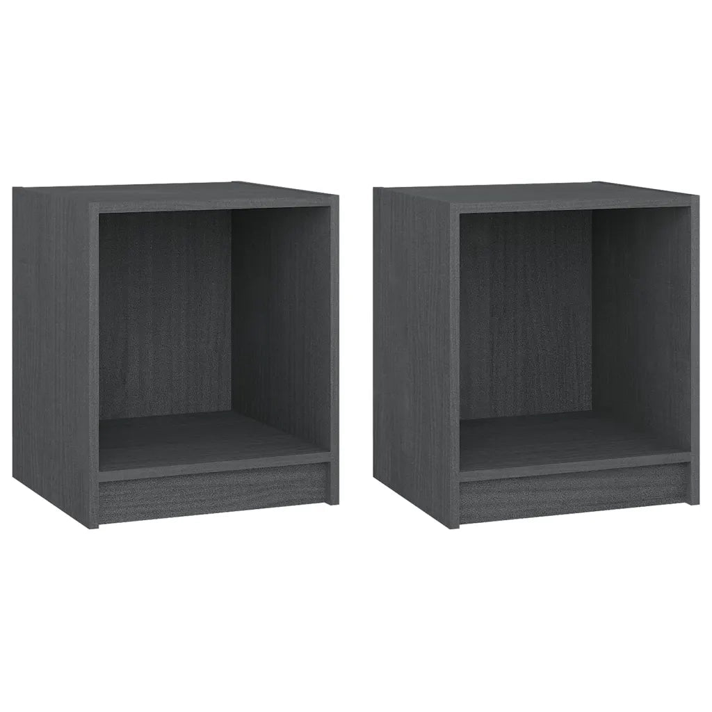 Comodini 2 pz-Set di 2 Tavolino da notte Grigi 35,5x33,5x41,5 cm in Legno Massello di Pino