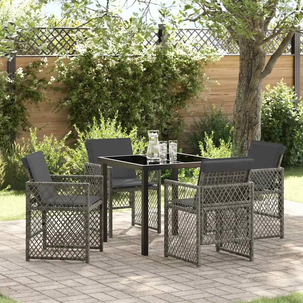 Set da Pranzo per Giardino 5 pcs Grigio polyrattan