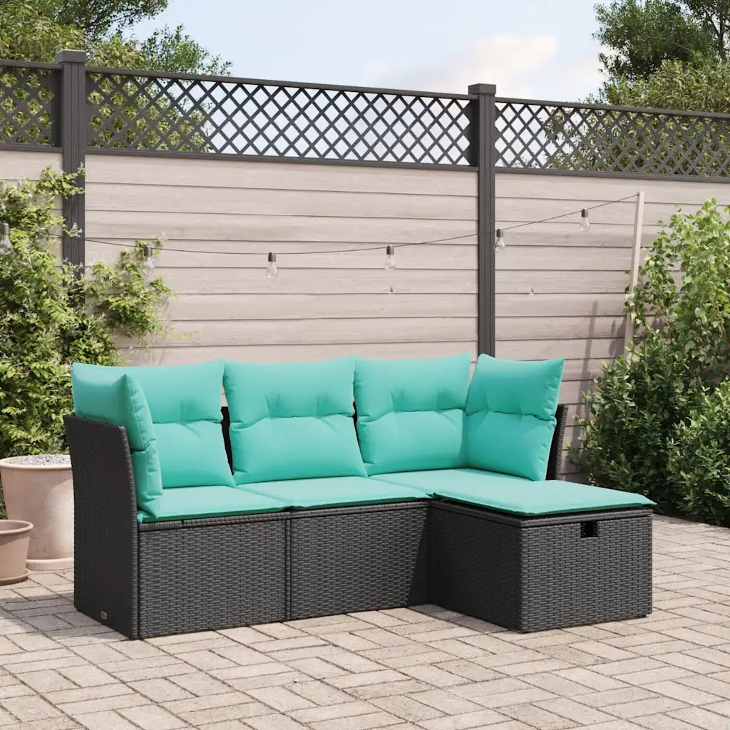 Set Divani da Giardino 4 pz con Cuscini Nero in Polyrattan
