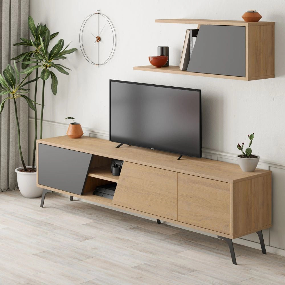 Mobile TV 1 Anta e Mensola 48x35,6x180 cm in MDF Fiona Antracite