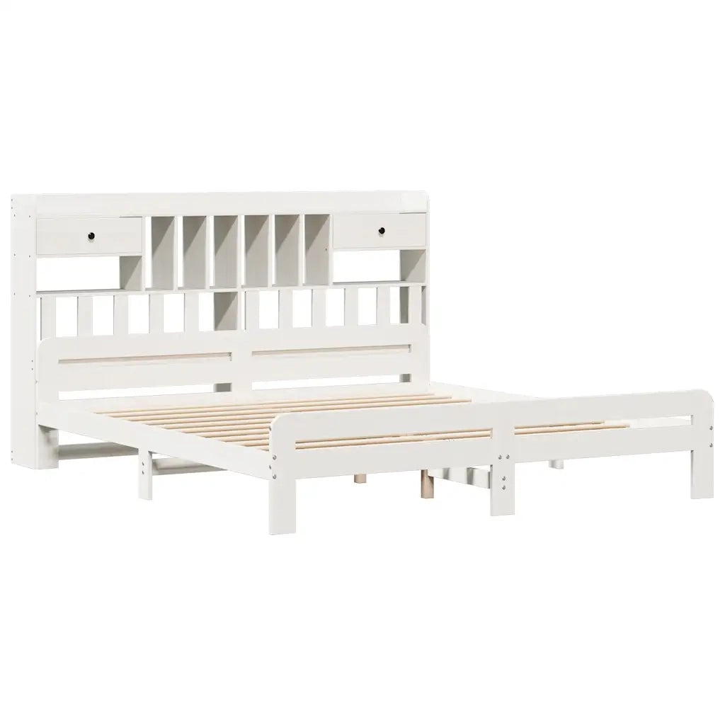 Letto matrimoniale | Letto per adulti | Giroletto con Libreria senza Materasso 180x200 cm in Legno Pino