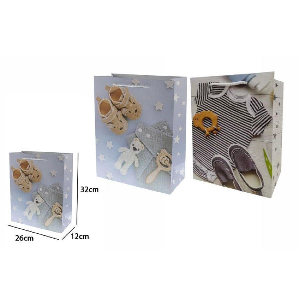 Trade Shop - Set 2 Buste Busta Borsa Regalo Compleanno Nascita Bimbo 32x26x12 Cm 69979 2 Mod. -