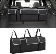 Organizzatore per sedile auto - Tas per organizzare l'auto - 4 contenitori di stoccaggio - Accessori di stoccaggio per l'abitacolo - Dimensioni 90*8*25cm - Nero