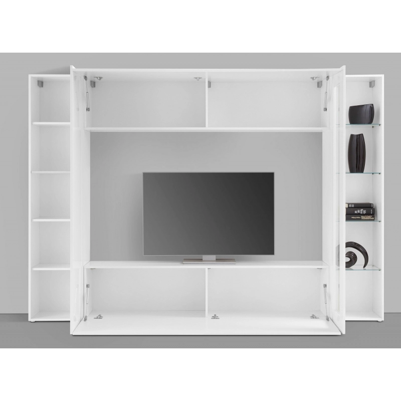 Parete soggiorno Maruska 1 vetrina– 260x180x30 – Bianco Lucido