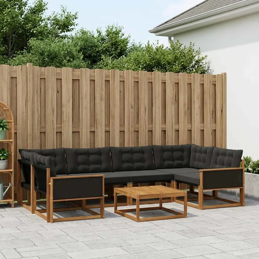 Set di divani da esterno con cuscino 7 pcs Naturale e Nero 3381272