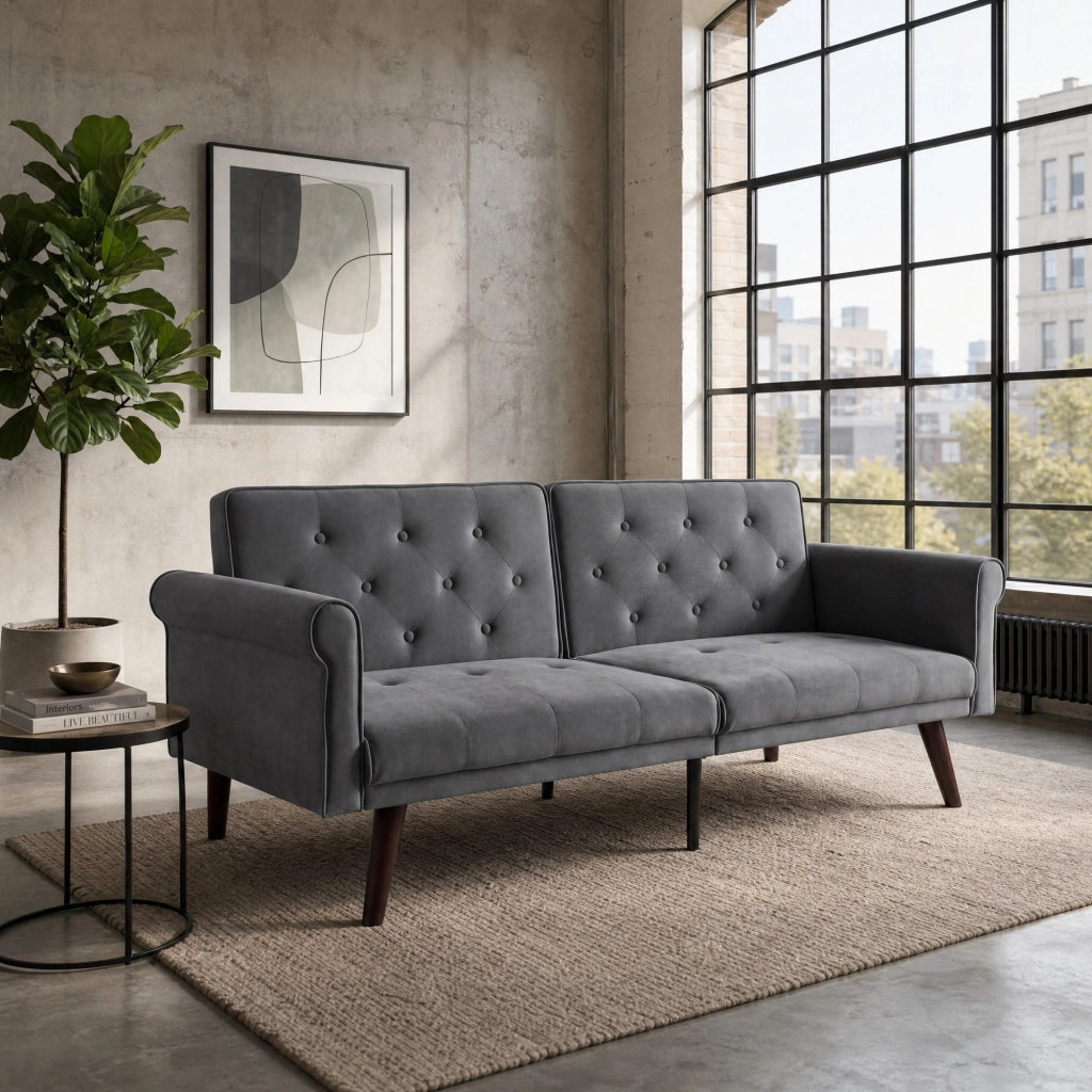 Divano letto 2 posti con schienali regolabili separatamente in 5 posizioni, velluto grigio 172 × 89 × 70 cm