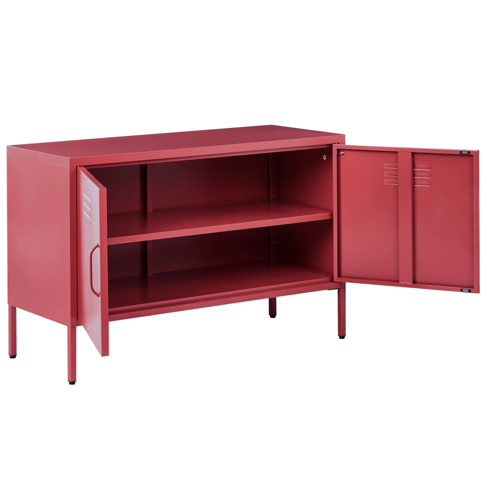 Credenza a 2 ante in acciaio rosso Home Office Mobili Ripiani Tappi per gambe Design industriale