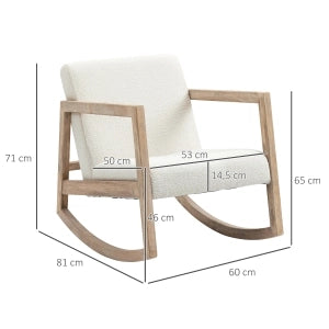 Sedia a dondolo imbottita con struttura in legno e cuscino Teddyfleece, crema bianco