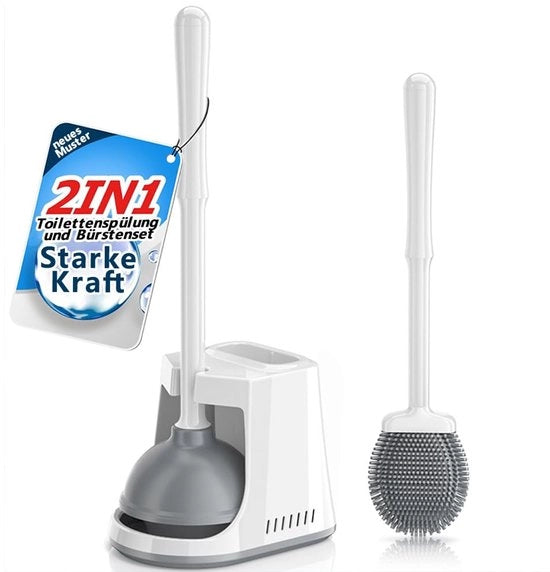 Kit di pulizia e otturazione del water con set di spazzole di silicone, spazzola del water con risciacquatore, otturatore e supporto per spazzola del water in piedi, set di spazzole del water bianco, otturatore, otturatore, spazzole