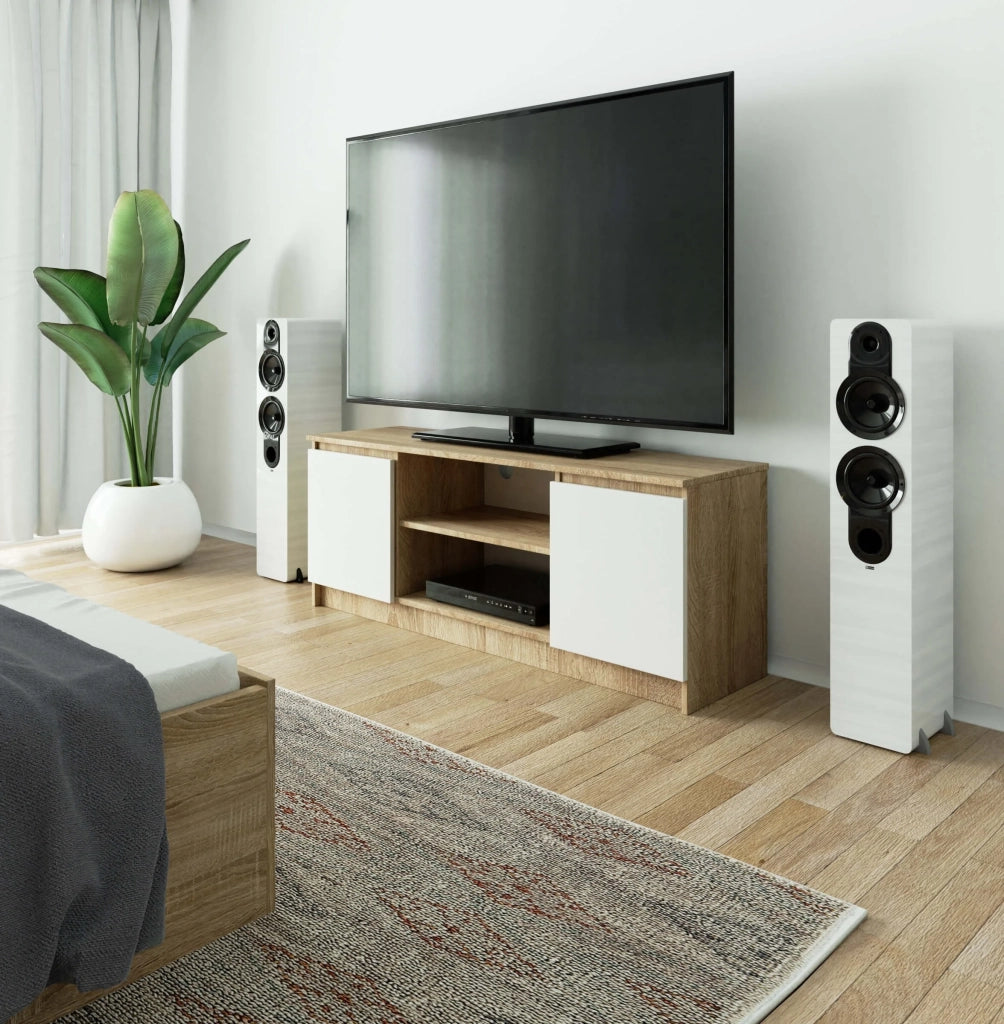 Mobile TV AKORD Sonoma Quercia 140 cm 2 ante inserto frontale Bianco 140x40x55 cm