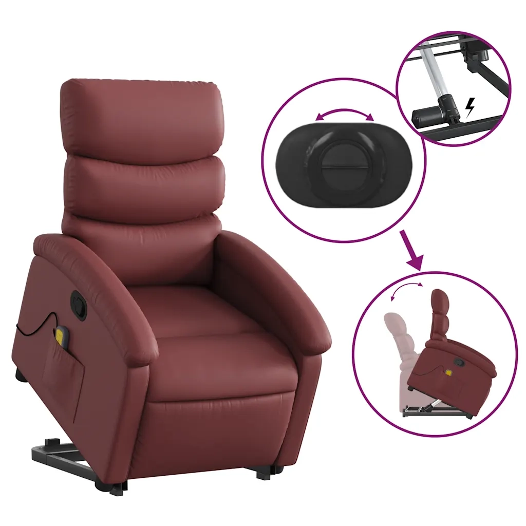 Poltrona Alzapersone Massaggi Reclinabile Rosso Vino Similpelle 3204051