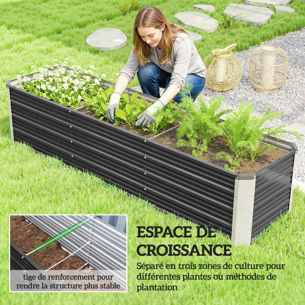 Letto da giardino rialzato in acciaio ¨C zephmum ¨C grigio 183x47x40 cm