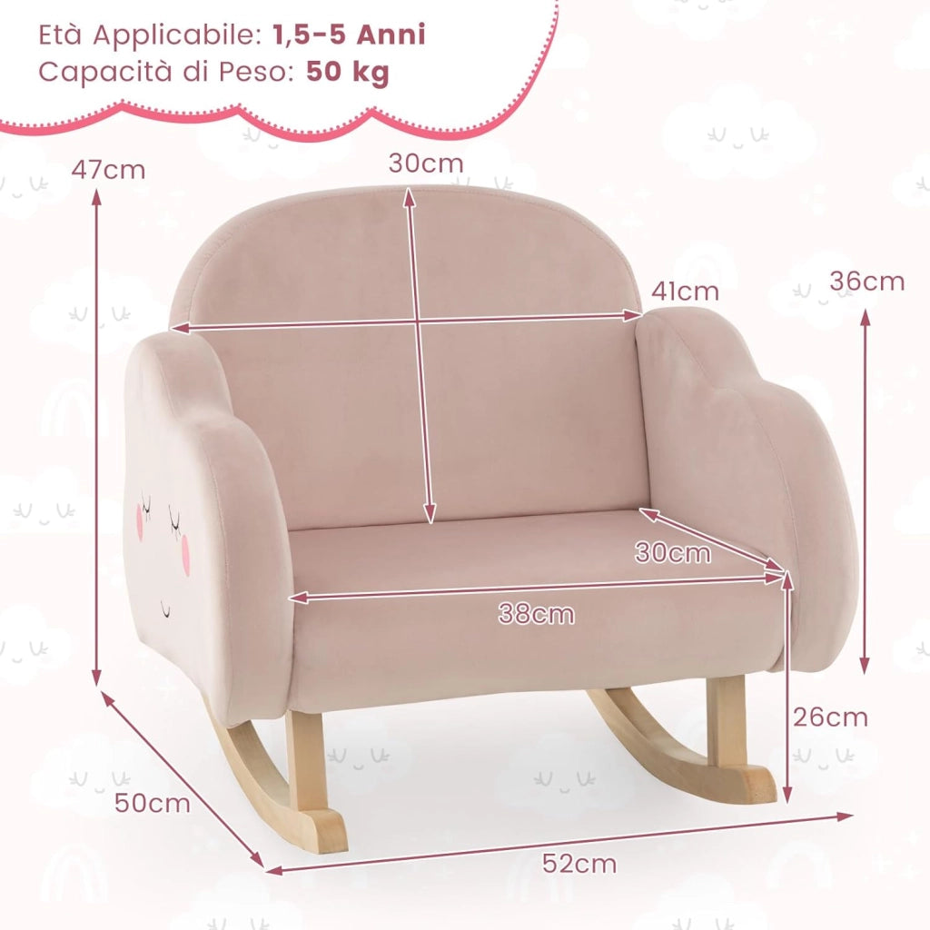 Sedia a Dondolo per Bambini 1-5 Anni, Poltrona Imbottita per Bambini con Gambe in Legno Massello e Piedini Antiscivolo, per Sala Giochi, Camera da Letto e Asilo