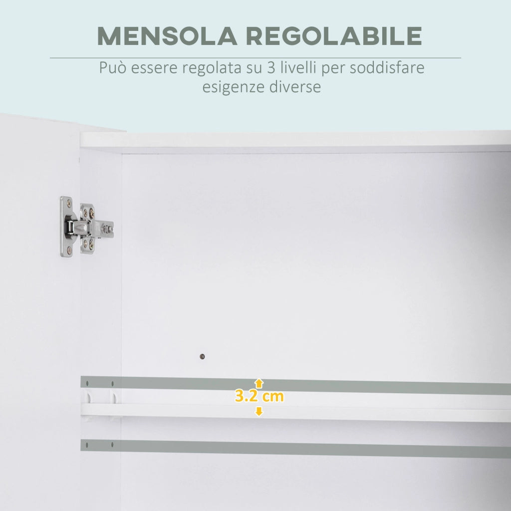 EasyComfort Armadietto a Specchio Rettangolare Montato a Parete con Credenze e Ripiano Regolabile, in MDF e Vetro, 60x15x75cm, Bianco