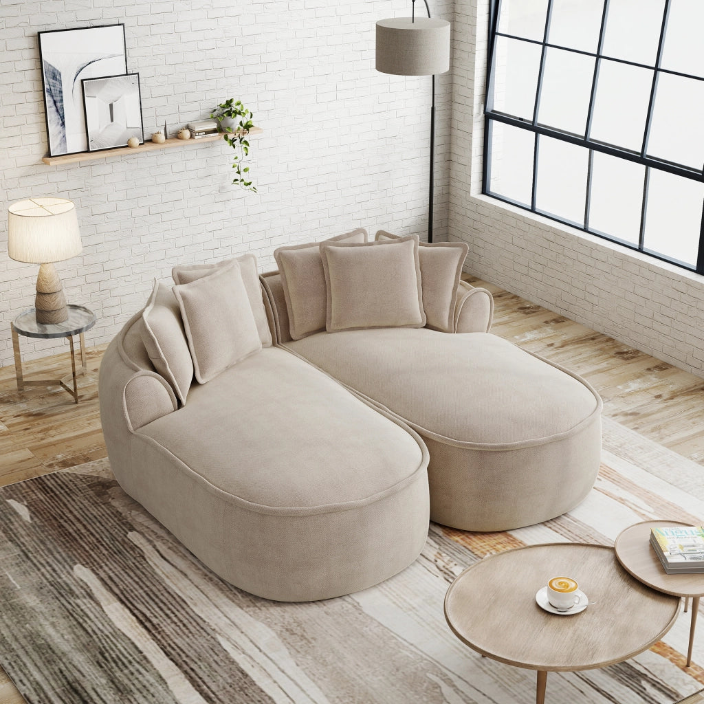 Divano modulare con funzione letto e chaise longue extra profonda in ciniglia tortora chiaro 184 × 164 × 67 cm