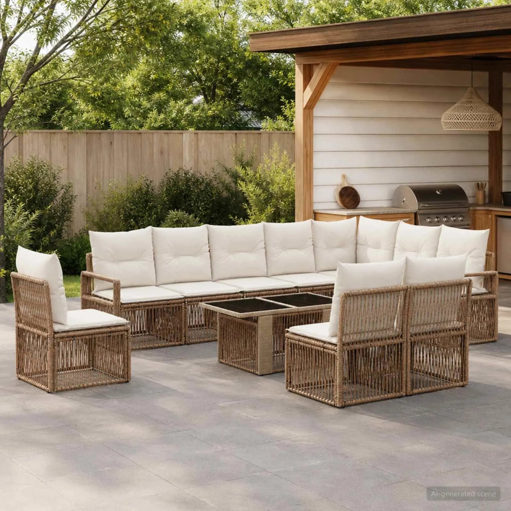 Set Divano da Giardino 11 pz Beige e Bianco Crema polyrattan 3437112