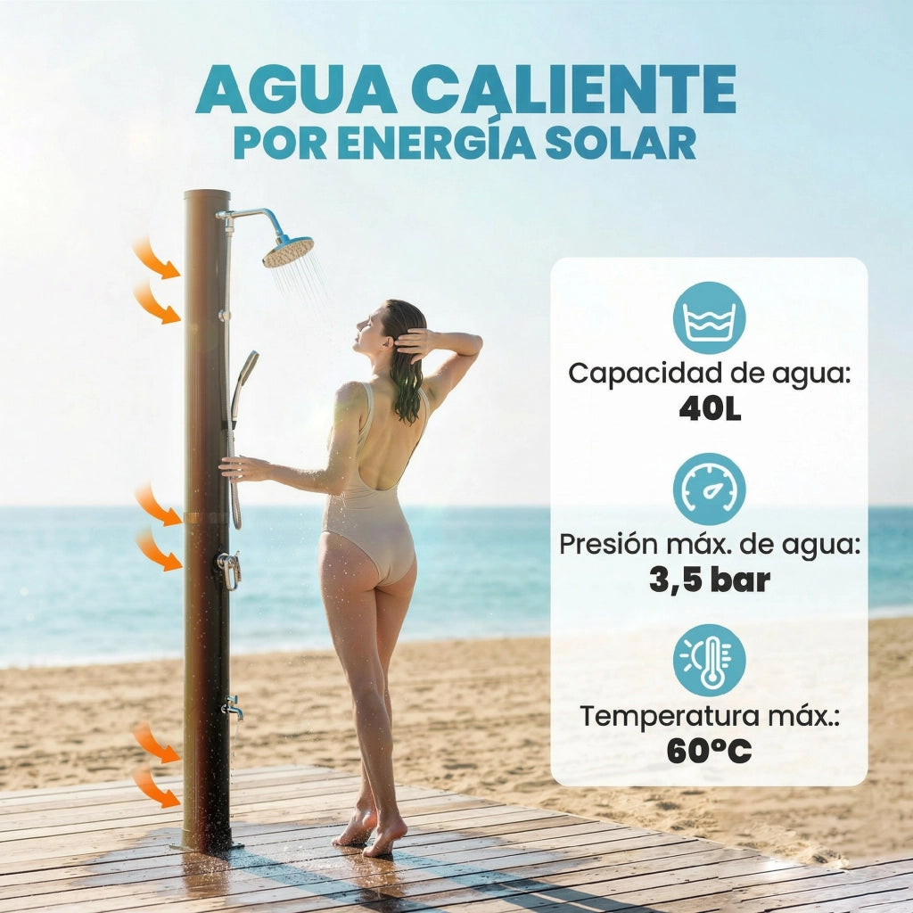 Doccia Solare da Giardino 40L con Rubinetto e Pannello ¨C Zephmum ¨C Nero