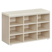 Panca portascarpe da ingresso con seduta scarpiera 303 x 785 x 48 cm con cuscino e 9 scomparti ripiani regolabili per ingresso soggiorno beige 12_0004094