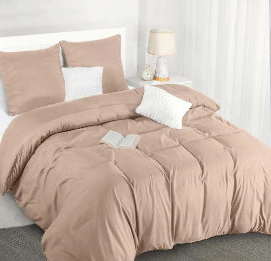 Set di lenzuola da letto 200 x 200 cm - Coperta da piumone microfibra 200 x 200 cm + 2 cuscini 80 x 80 cm - Beige