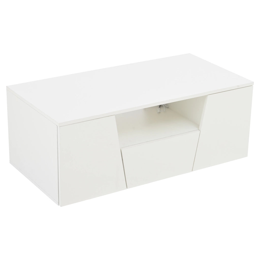 Tavolino da salotto bianco con luci led 100x50x40 cm lucido