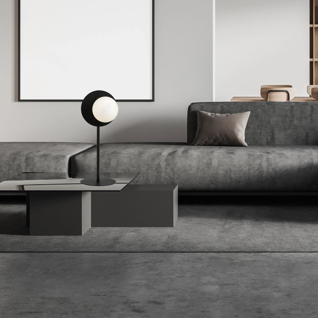 Lampada Da Tavolo Contemporanea Ippolita 1 Luce In Acciaio Nero E Vetro Opalino