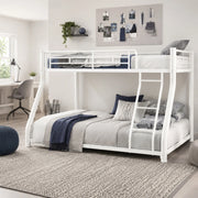 Letto a castello in ferro bianco 90x190 e 140x190 cm con scala e sponde