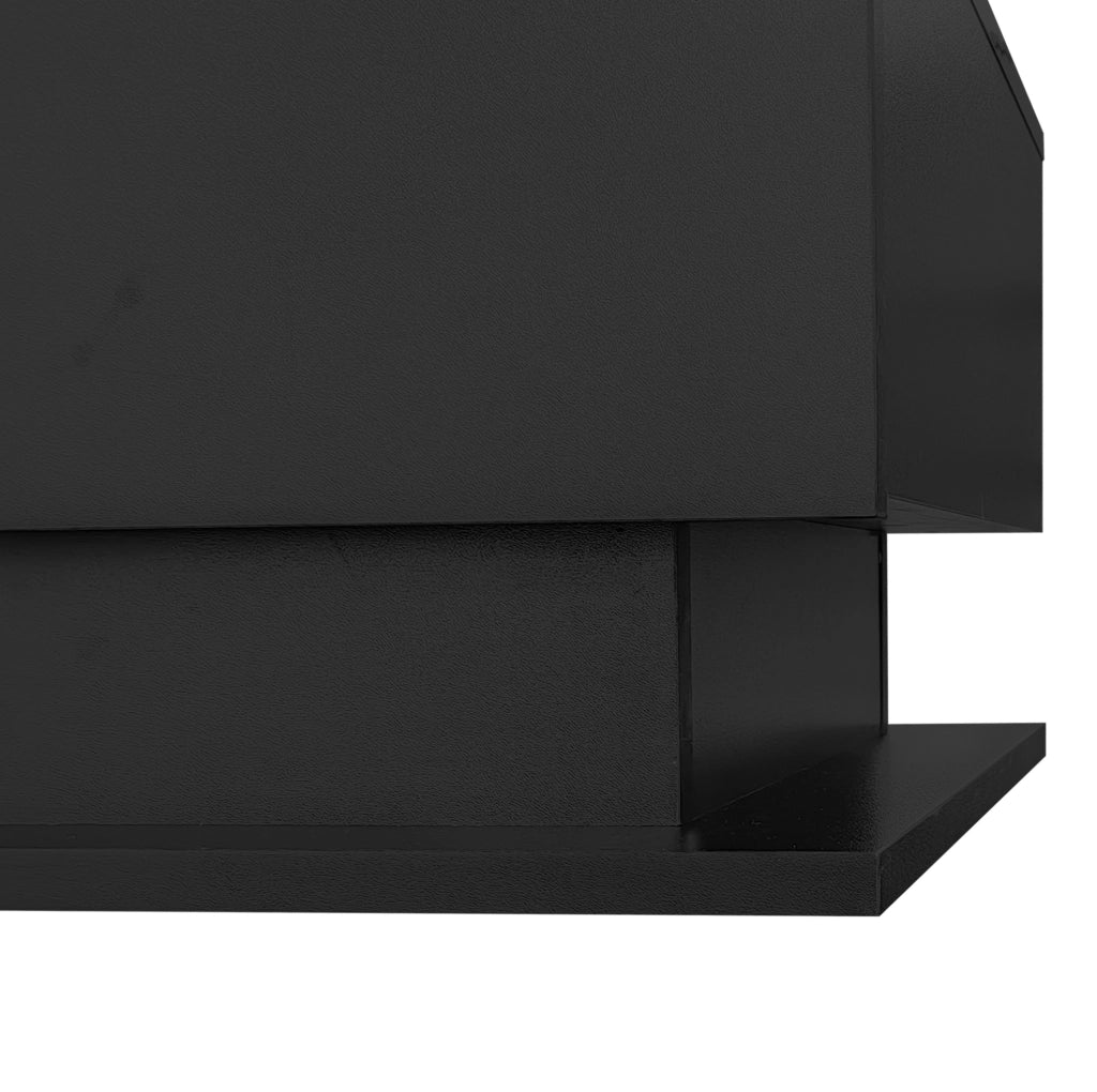 Tavolino da salotto nero lucido 100x50x32 cm con piano in vetro; cassetto e LED