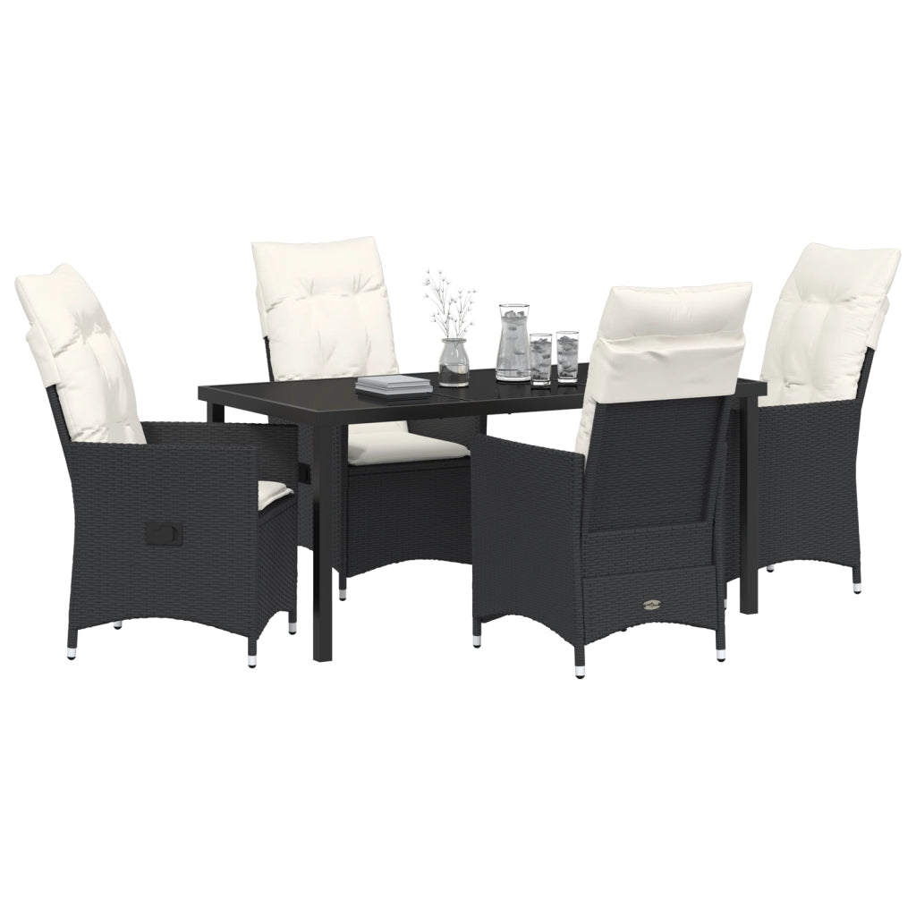 Set da Pranzo da Giardino 5 Pezzi con Cuscini in Rattan Nero