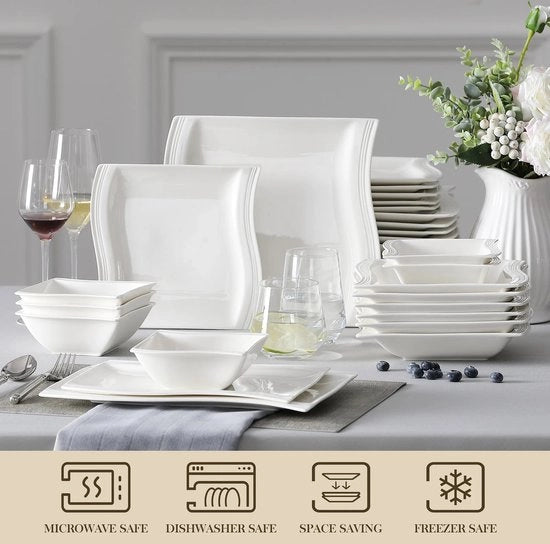 Set di Cucina per 6 Persone - 26 pezzi - Set di Cucina Elegante - Set di Cucina da Tavola - Set da Pranzo in Poro - Set da Pranzo in Stile Classico - Bianco