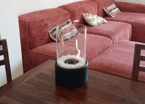 Camino a Bioetanolo da Tavolo Ø16x27 cm CALIDRIA per Interni ed Esterni in Vetro e Acciaio Nero Satinato