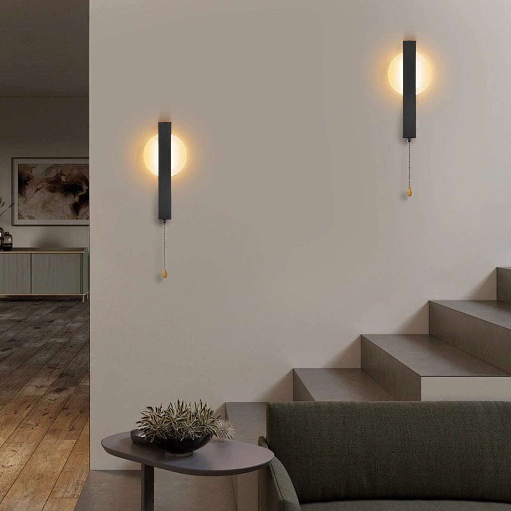 ZMH Applique da parete moderna a LED per interni nera con interruttore a tirante 3000K 6W
