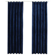 Tende Oscuranti | Tende Blackout con Ganci 2 pz Blu Scuro in Velluto 140x225 cm