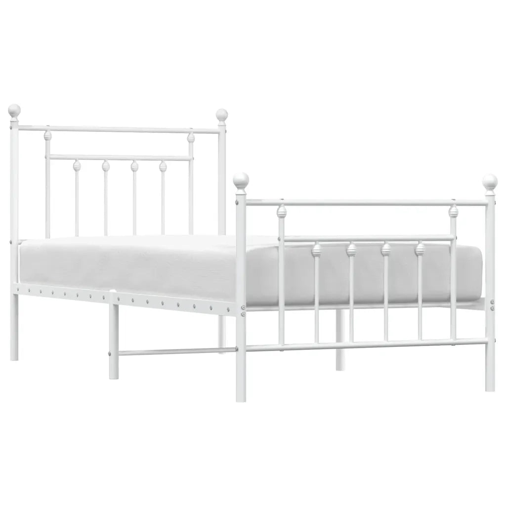 Letto singolo | Letto per adulti | Giroletto con Testiera e Pediera Metallo Bianco 90x190 cm